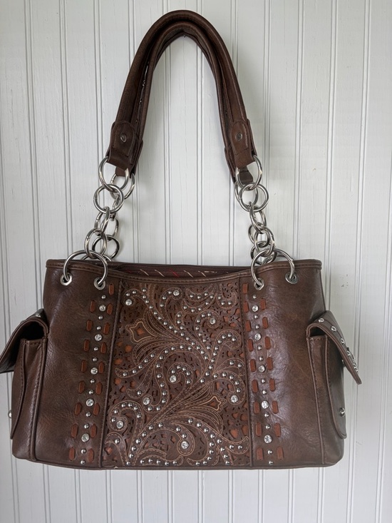 Montana West Handbags - Montana West Brown Embellished Women's Shoulder Bag w/concealed compartment